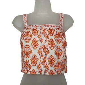 NWT Haute Hippie Sleeveless Floral Crop Top 100% Cotton Orange White - Large